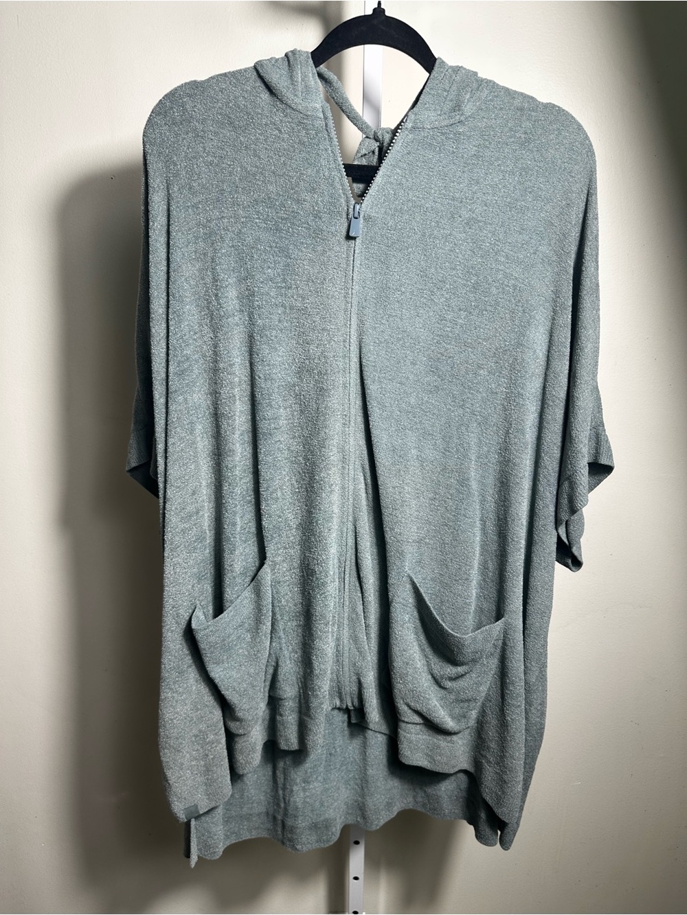 P180. Barefoot Dreams CozyChic Ultra Lite Gray Zip Hooded Poncho Cardigan